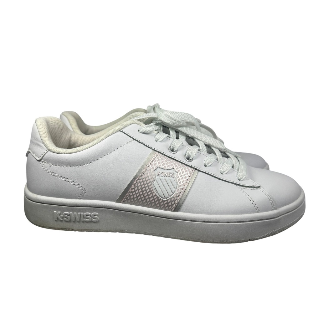 K Swiss Womens‎ White Leather Low Top Lace Up Sneakers Shoes Size 10